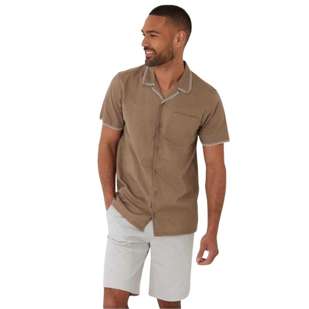 Threadbare Mens Burnley Short-Sleeved Shirt / Taupe